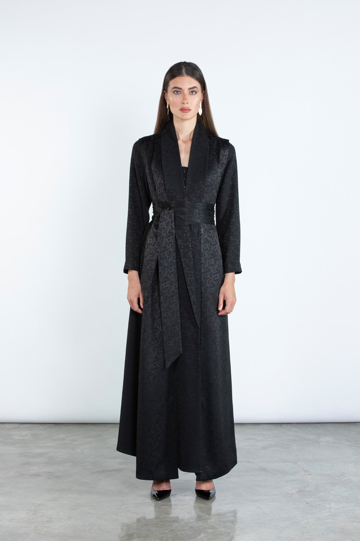 SM2502-JC Elegant A-Line Abaya with Optional Waist Belt and Dual Fabri   Moonlight Concept