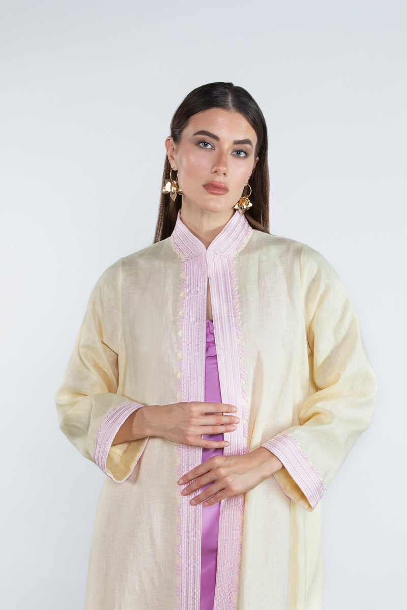 SM2512  Modern Elegance Linen Abaya