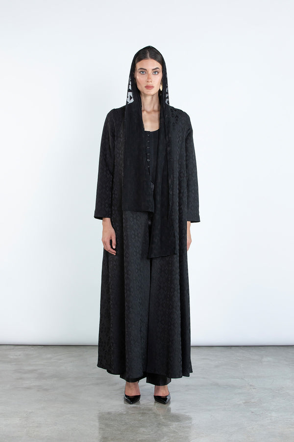 SM2506 Jacquard Flared Abaya with Matching Motif headscarf