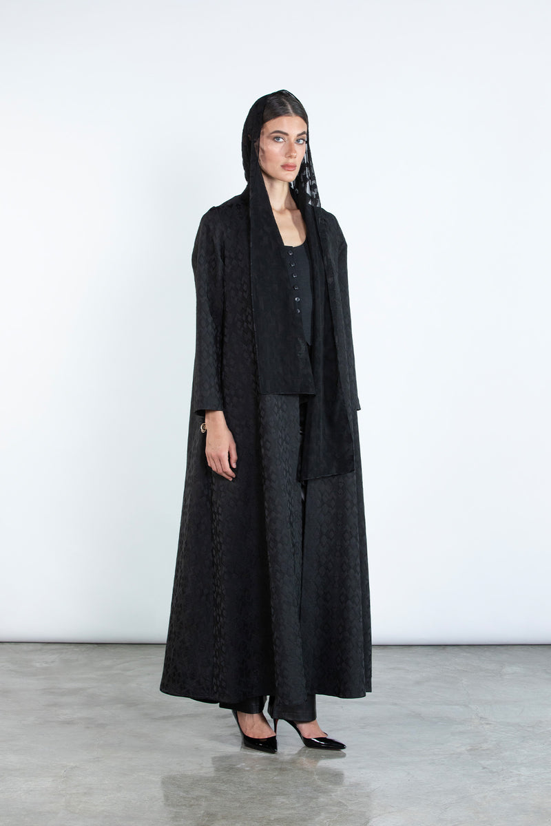 SM2506 Jacquard Flared Abaya with Matching Motif headscarf