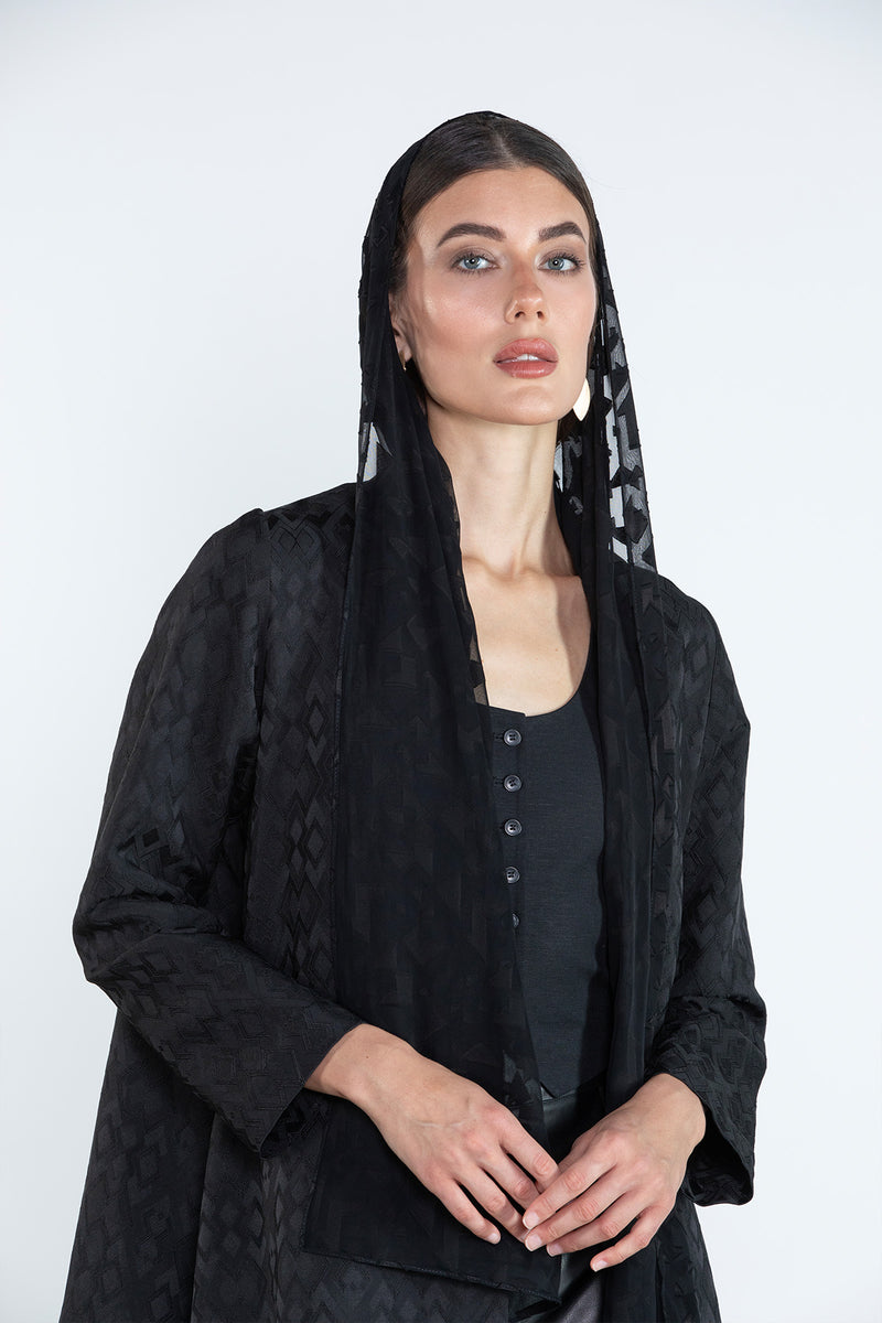SM2506 Jacquard Flared Abaya with Matching Motif headscarf