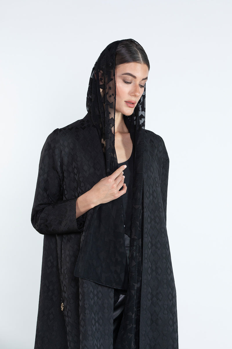 SM2506 Jacquard Flared Abaya with Matching Motif headscarf