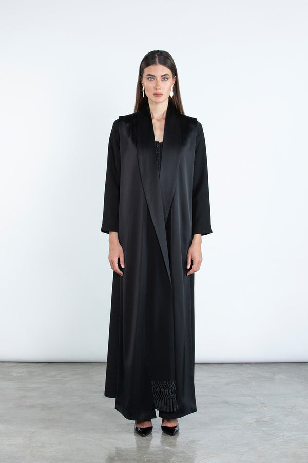 SM2502 Elegant A-Line Abaya with Optional Waist Belt and Dual Fabric Options