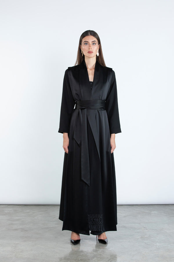 SM2502 Elegant A-Line Abaya with Optional Waist Belt and Dual Fabric Options