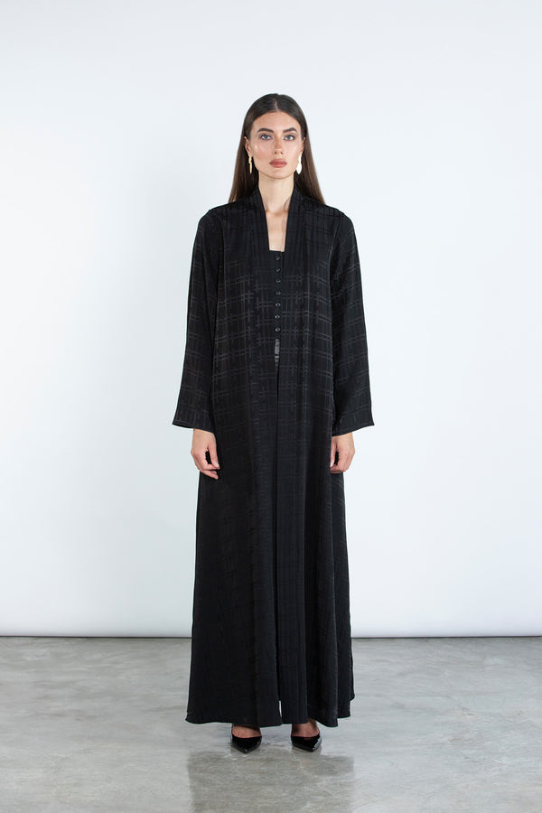 RTWS2501-BLK AURA Textured Everyday Abaya with Hidden Detail