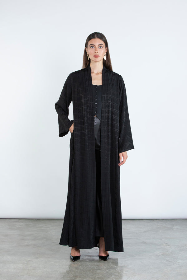 RTWS2501-BLK AURA Textured Everyday Abaya with Hidden Detail