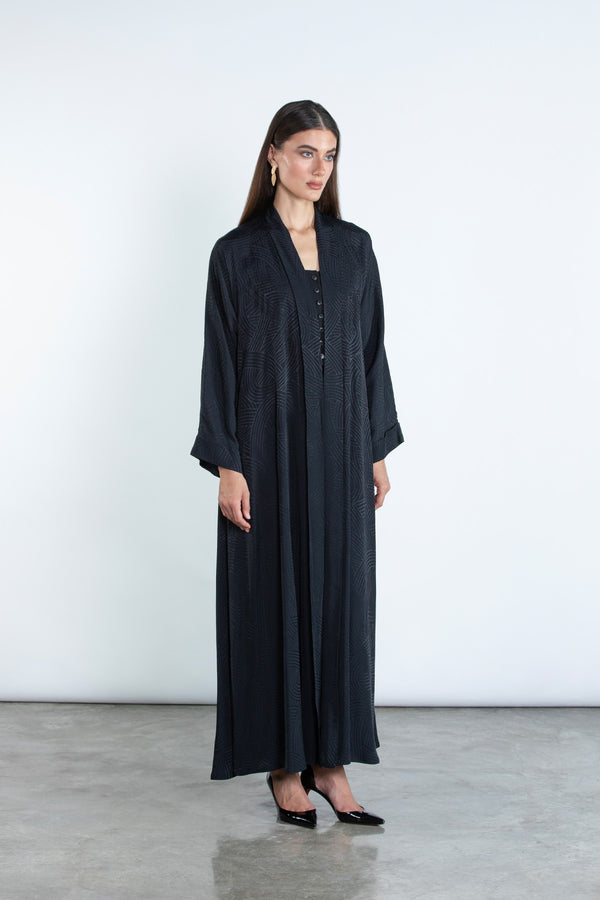 SM2505 Flared Kimono-Style Abaya with Embroidered Details