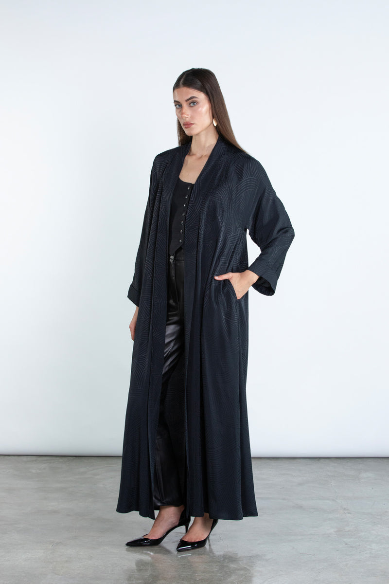 SM2505 Flared Kimono-Style Abaya with Embroidered Details