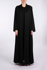 RTW2305 Black Square Motif Textured Crepe Abaya