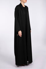 RTW2305 Black Square Motif Textured Crepe Abaya