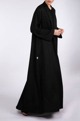 RTW2305 Black Square Motif Textured Crepe Abaya