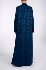 RTW2303 Blue Leaf Motif Textured Fabric Abaya