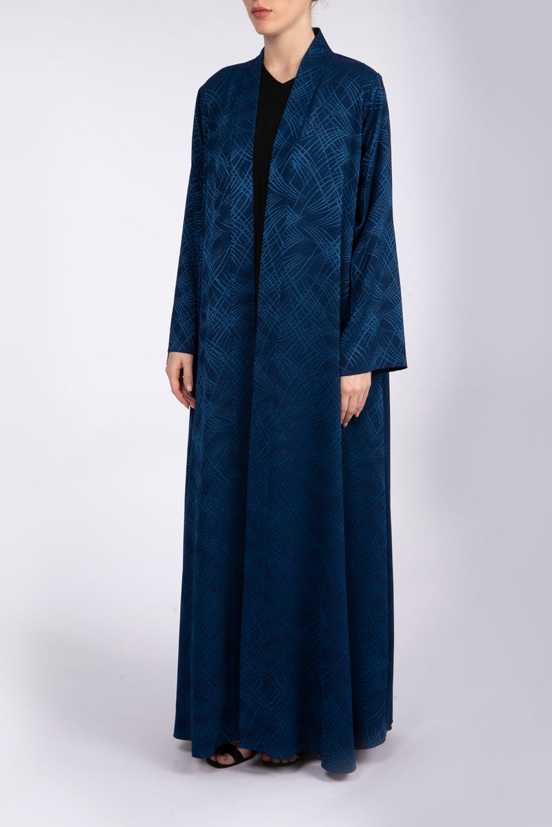 RTW2301 Blue Line Motif Textured Fabric Abaya