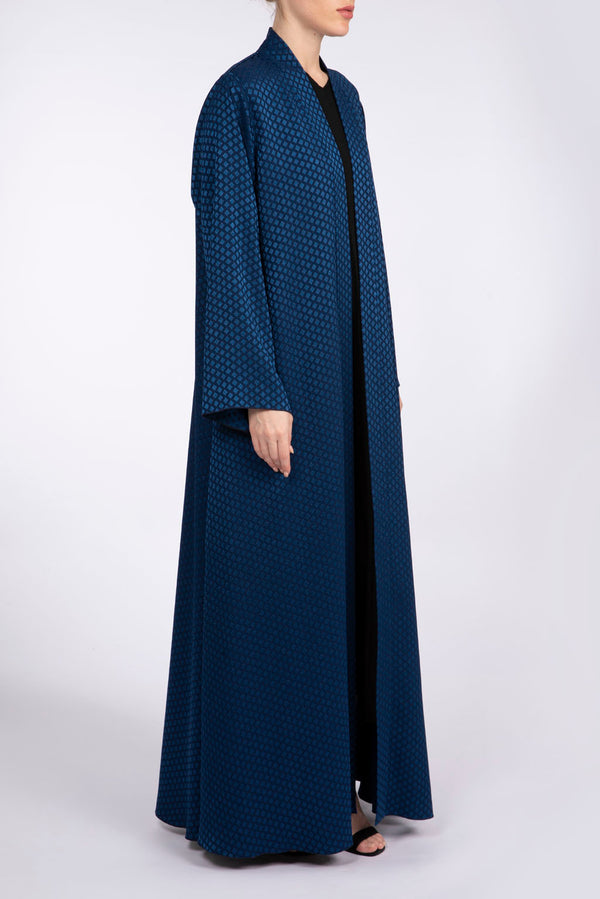 RTW2305 Blue Square Motif Textured Fabric Abaya