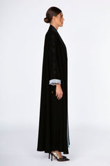 ED2301 Silk Shawl Collar With Pin Tucks Abaya.