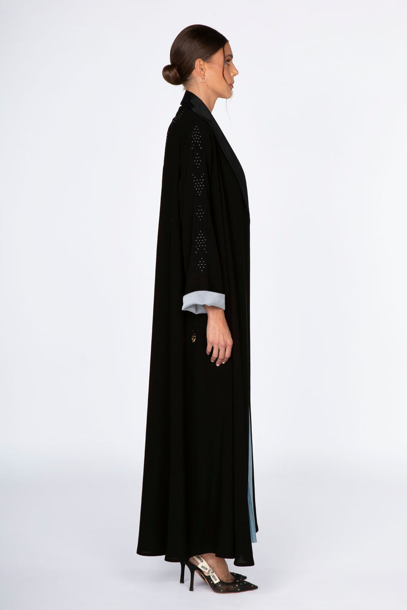 ED2301 Silk Shawl Collar With Pin Tucks Abaya.