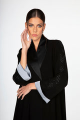 ED2301 Silk Shawl Collar With Pin Tucks Abaya.