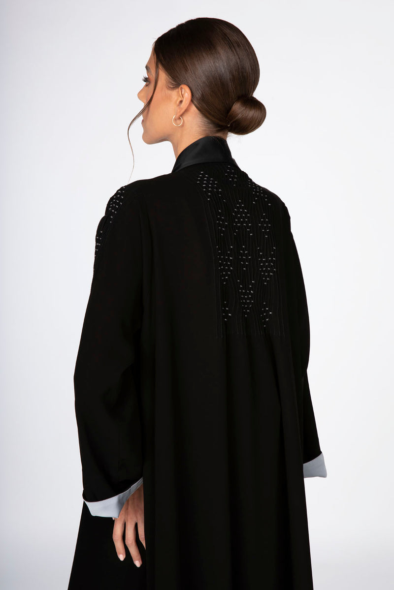 ED2301 Silk Shawl Collar With Pin Tucks Abaya.