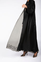 ED2304 Double Layered Flowers Motıf Adorned Abaya