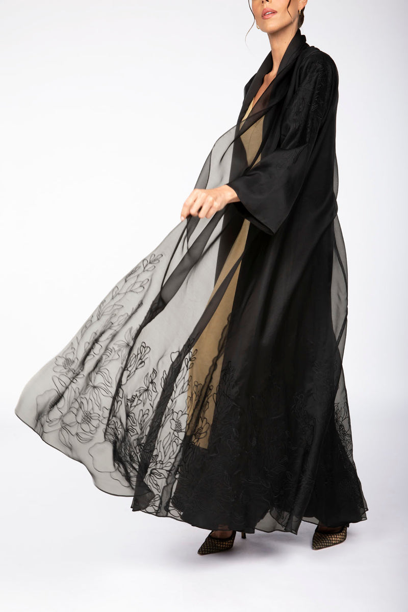 ED2303 Double Layer Organza And Silk Abaya.