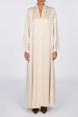 RTW2307 Abstract Motif Textured Fabric Abaya (Beige)