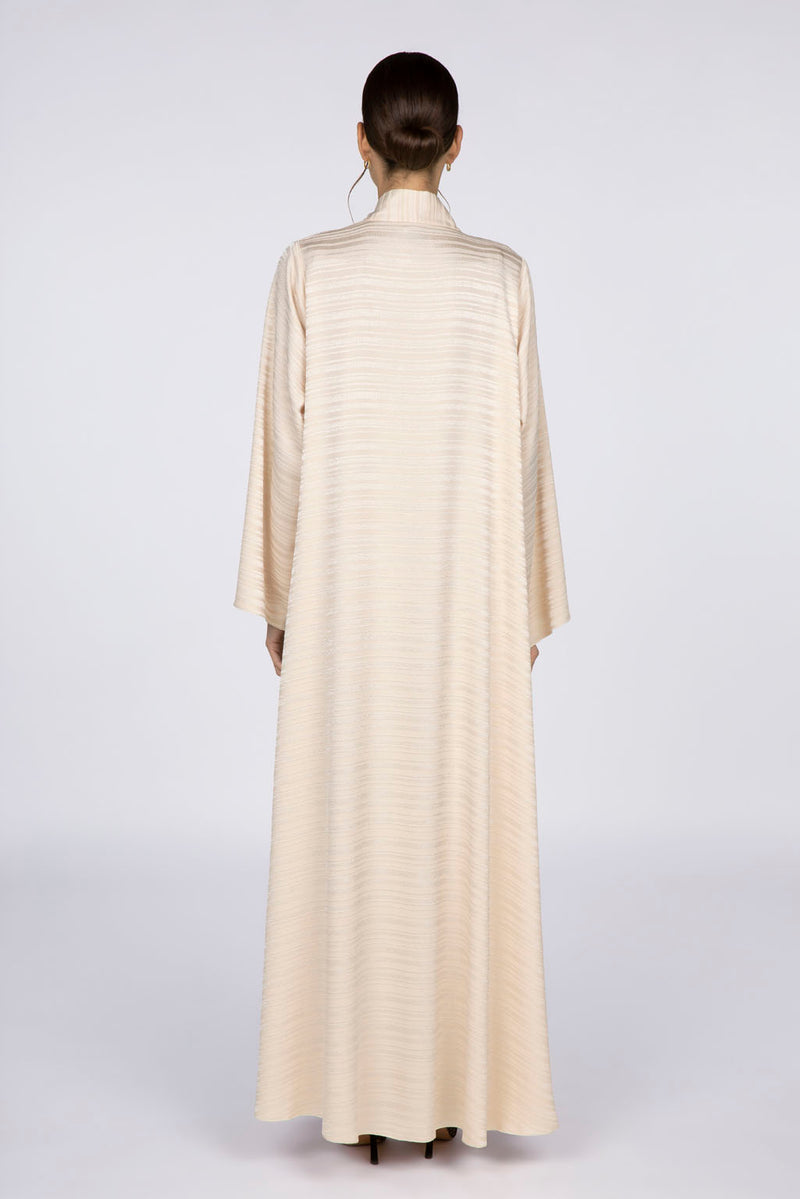 RTW2307 Abstract Motif Textured Fabric Abaya (Beige)