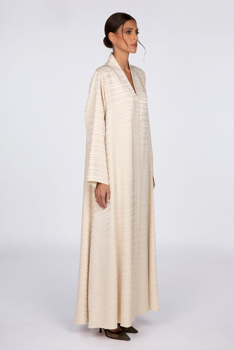 RTW2307 Abstract Motif Textured Fabric Abaya (Beige)