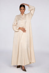 RTW2307 Abstract Motif Textured Fabric Abaya (Beige)