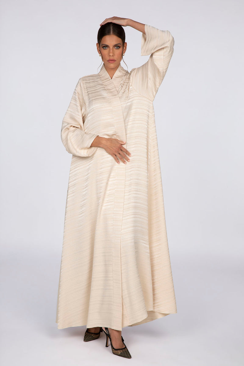 RTW2307 Abstract Motif Textured Fabric Abaya (Beige)