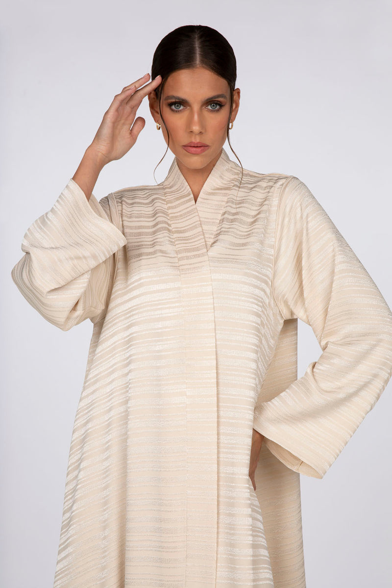 RTW2307 Abstract Motif Textured Fabric Abaya (Beige)