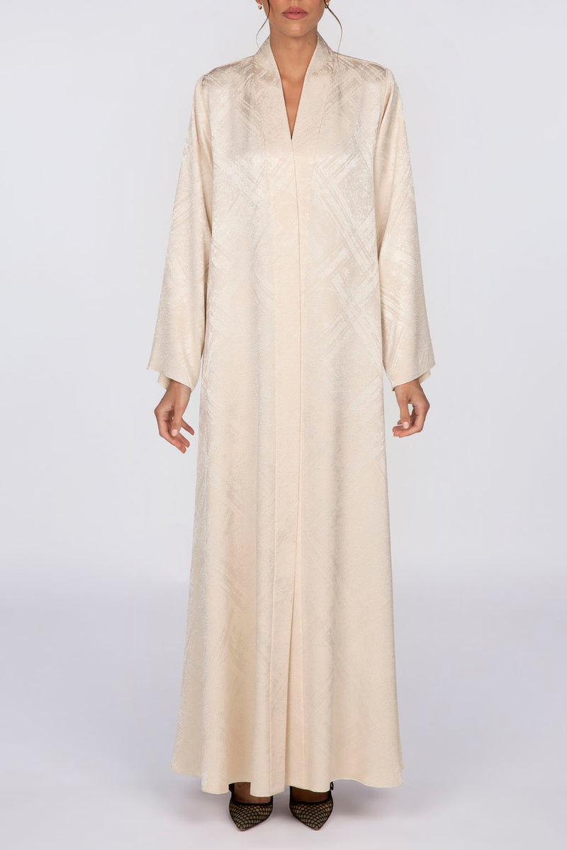 RTW2308 Abstract Motif Textured Fabric Abaya (Beige)