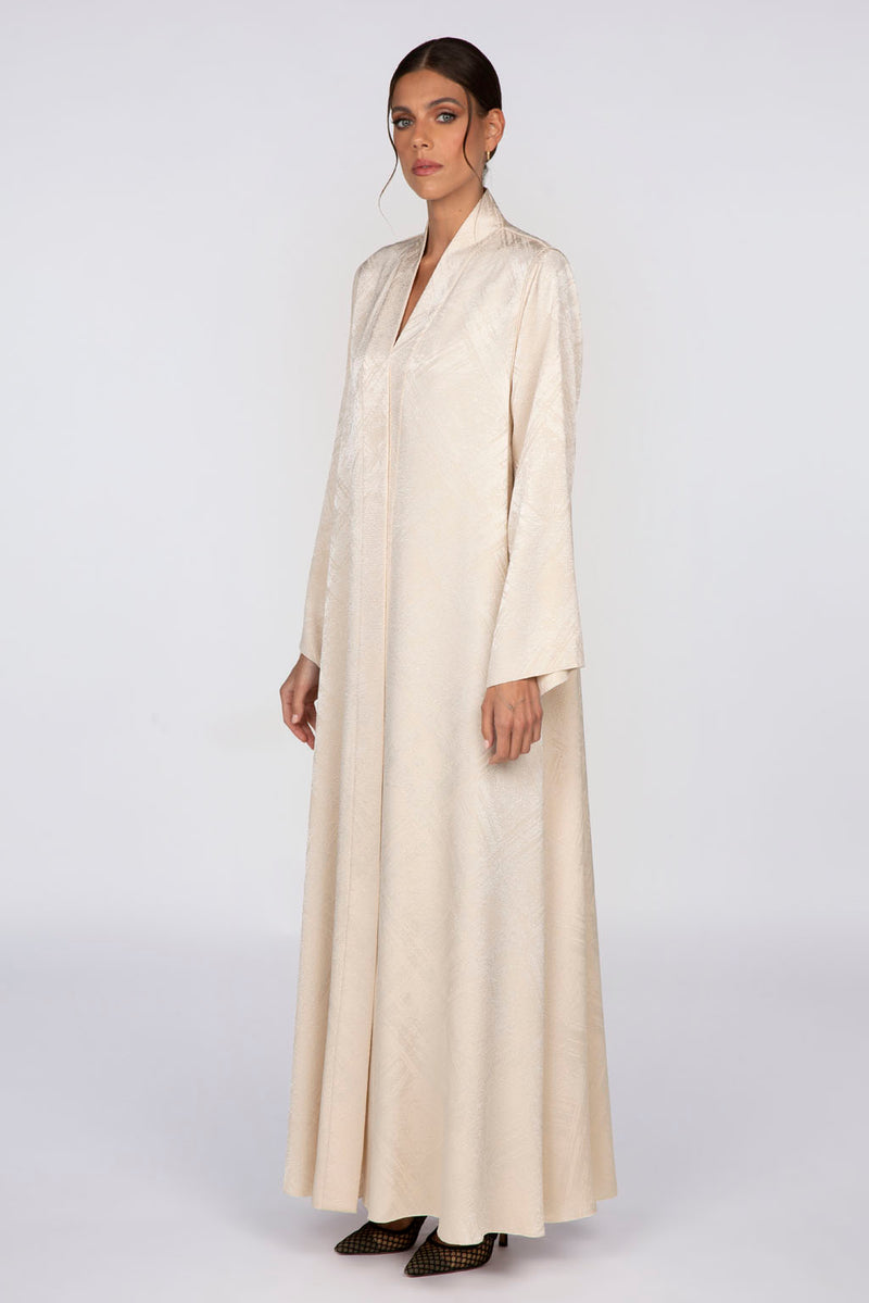 RTW2308 Abstract Motif Textured Fabric Abaya (Beige)