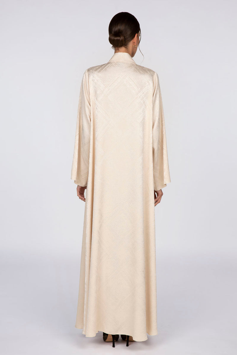 RTW2308 Abstract Motif Textured Fabric Abaya (Beige)