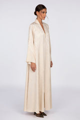 RTW2308 Abstract Motif Textured Fabric Abaya (Beige)