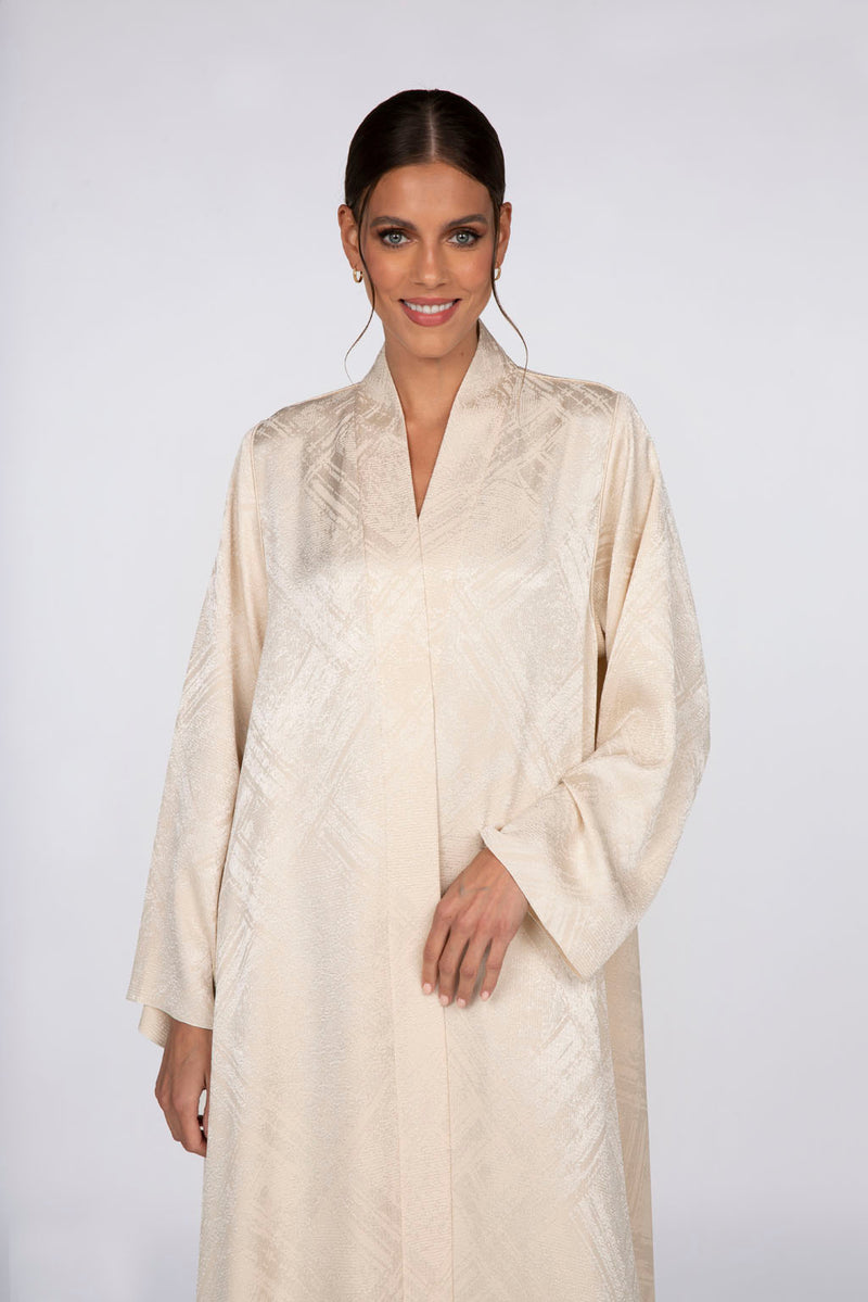 RTW2308 Abstract Motif Textured Fabric Abaya (Beige)