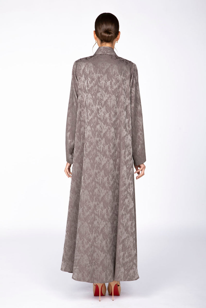 RTW2309 Abstract Motif Textured Fabric Abaya (Grey)