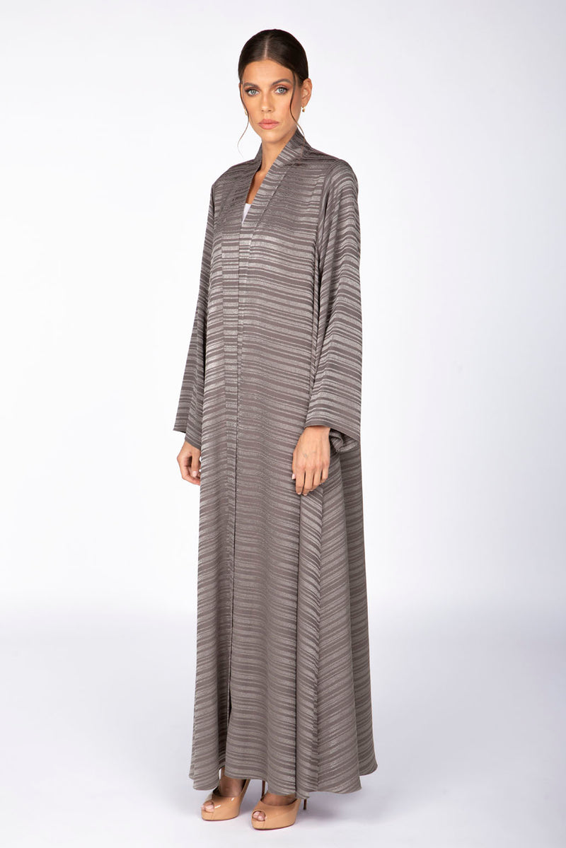 RTW2307 Abstract Motif Textured Fabric Abaya (Grey)