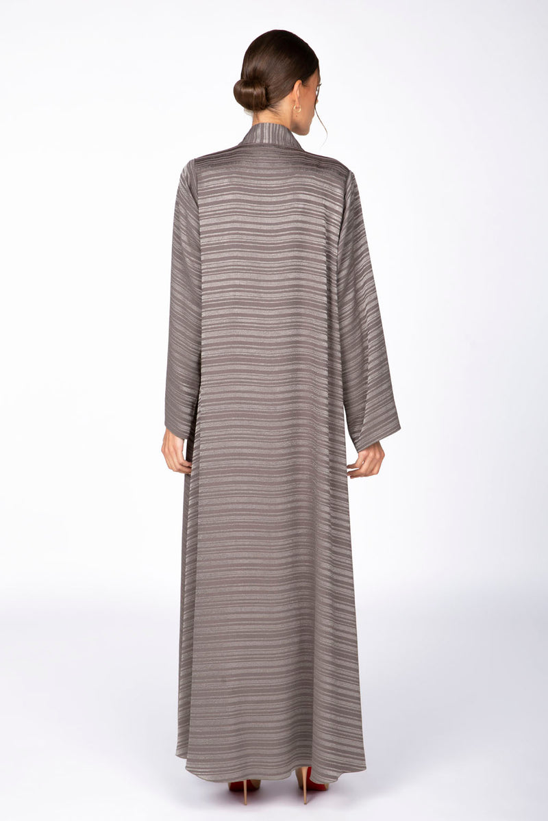 RTW2307 Abstract Motif Textured Fabric Abaya (Grey)