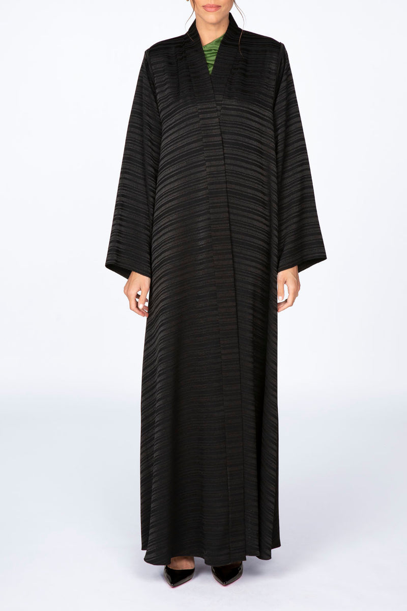 RTW2307 Abstract Motif Textured Fabric Abaya (Black)