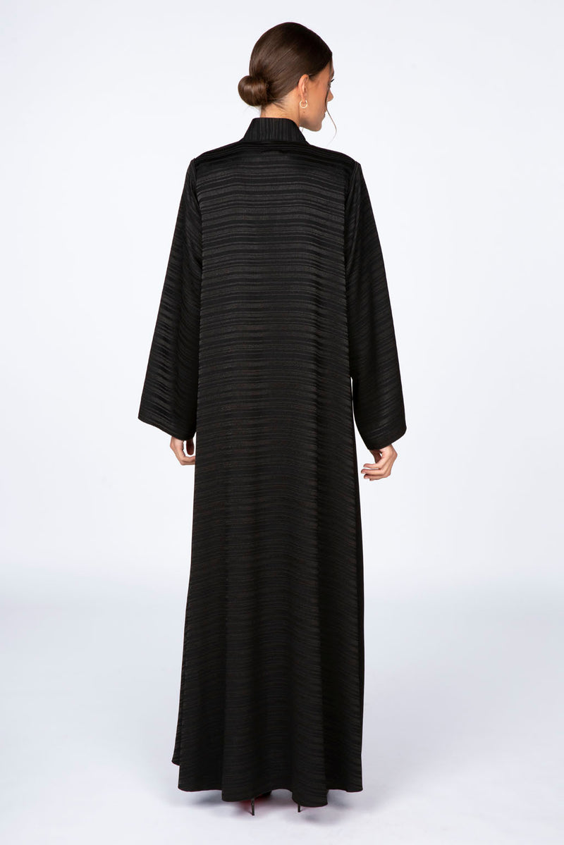 RTW2307 Abstract Motif Textured Fabric Abaya (Black)