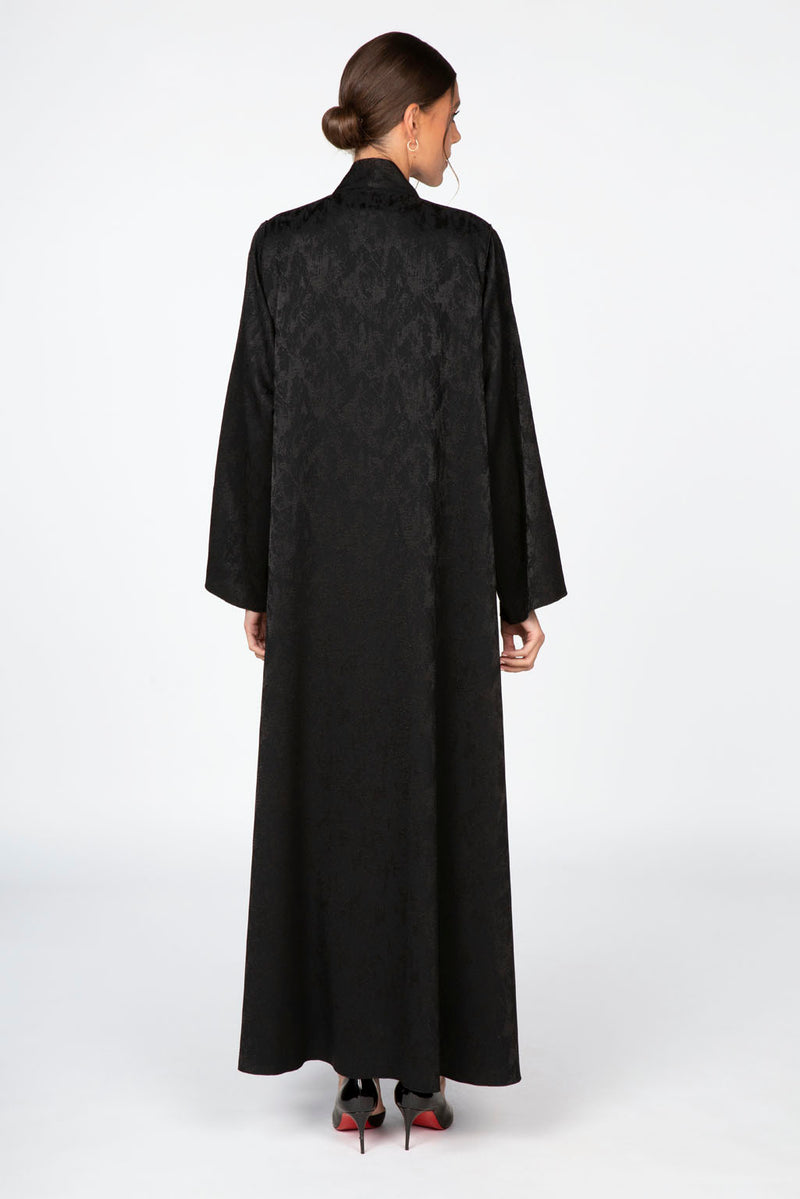 RTW2309 Abstract Motif Textured Fabric Abaya (Black)