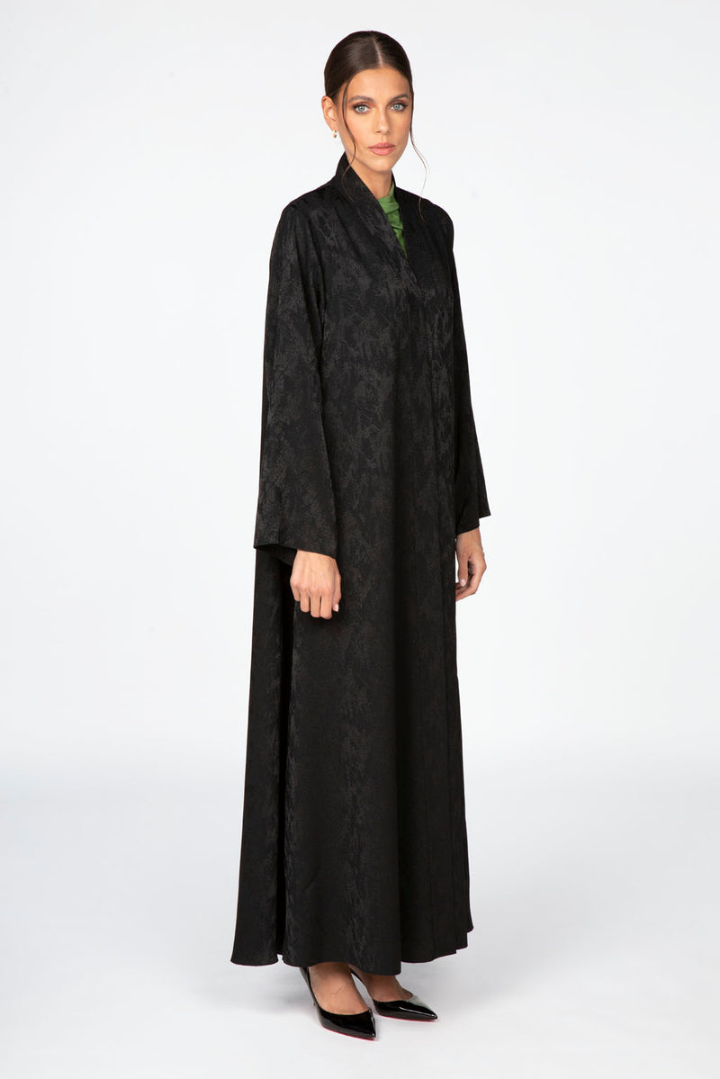 RTW2309 Abstract Motif Textured Fabric Abaya (Black)