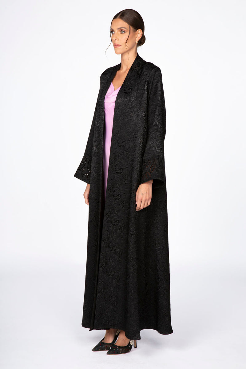 ED2307 Paisley Motif Adorned Abaya