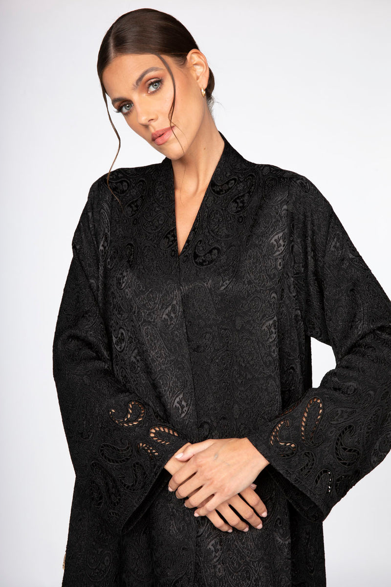 ED2307 Paisley Motif Adorned Abaya