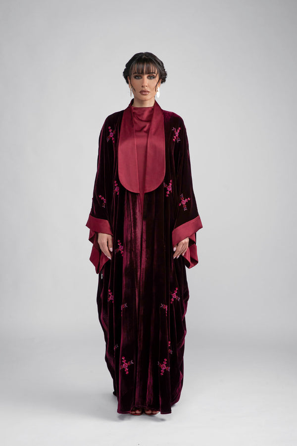 DCV2314 Azure Monarch Royal Maroon velvet Abaya