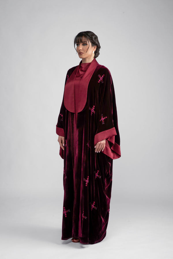 DCV2314 Azure Monarch Royal Maroon velvet Abaya