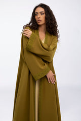 EDM2317C Moroccan Mustard Flare Abaya Mustard Color