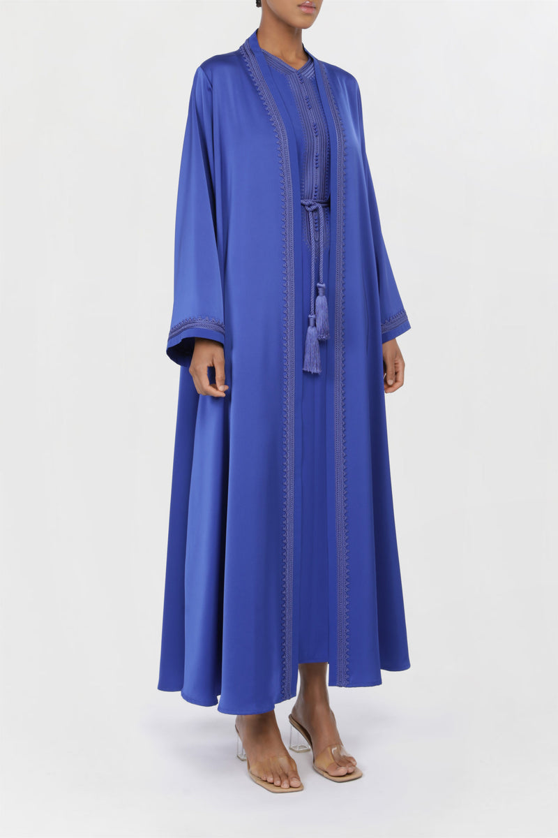 Moroccan Hand Embroidery Abaya Blue Color ED2206