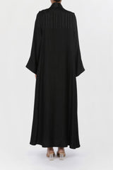 Silky-soft Tasseled Collar Black Abaya ED2201