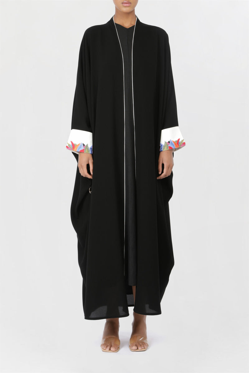 Multicolor Turn Up Cuffs Black Abaya ED2202